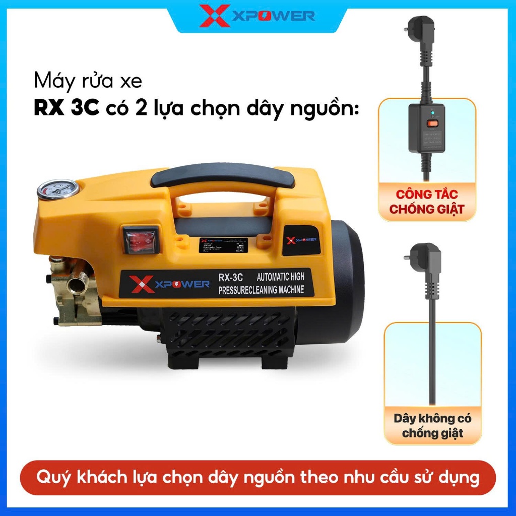 Máy xịt Rửa Xe XPOWER RX-3C Pro Áp Lực Cao, Máy xịt rửa gia đình, tặng bình bọt tuyết