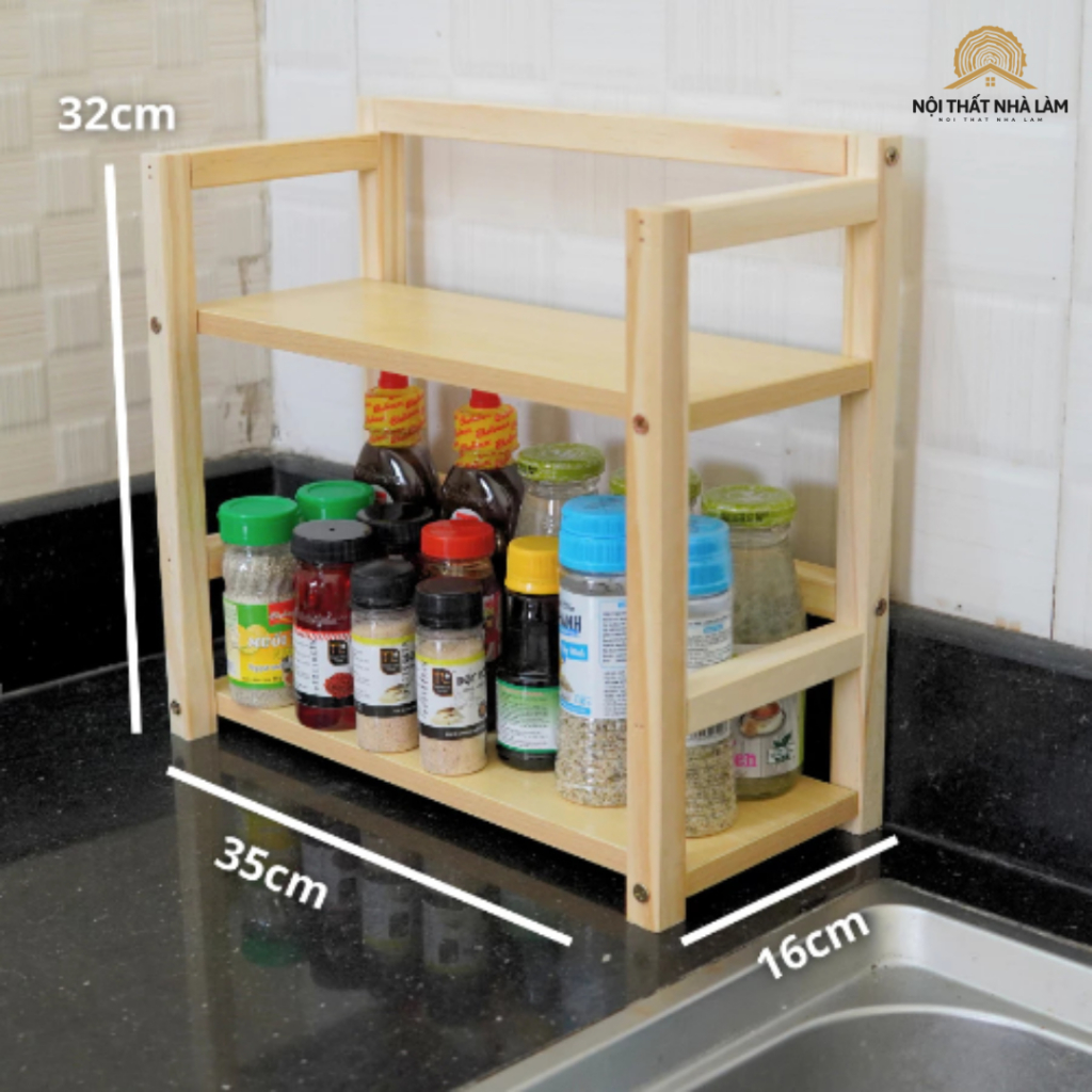 Kệ gia vị nhà bếp 2 tầng , chất liệu gỗ thông & MDF - decor phòng bếp gọn gàng
