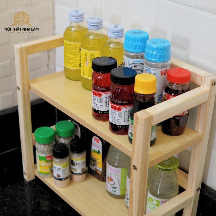 Kệ gia vị nhà bếp 2 tầng , chất liệu gỗ thông & MDF - decor phòng bếp gọn gàng