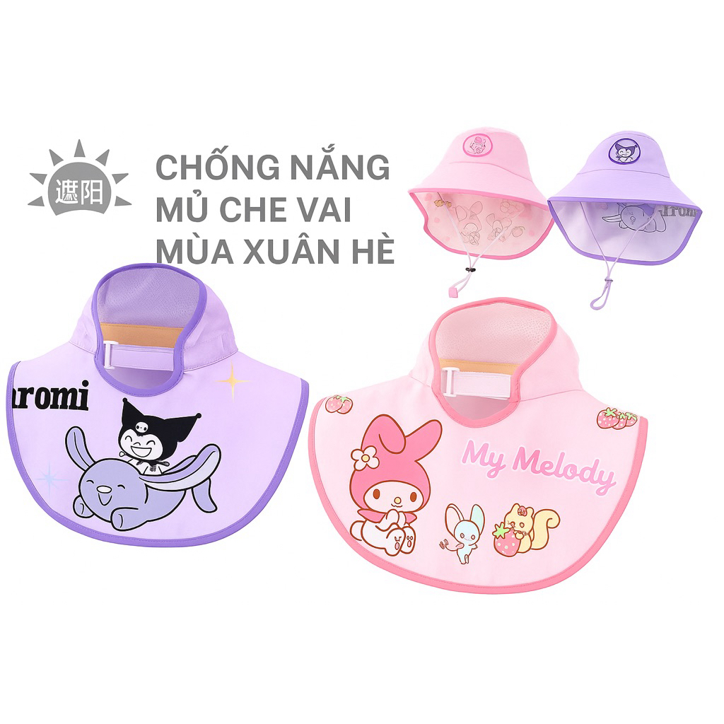 Mũ hở chóp vành rộng chống nắng trùm đầu che vai dễ thương cho bé 4-10 tuổi