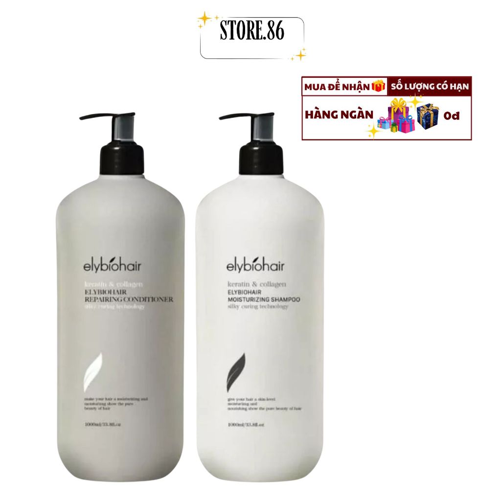 Cặp Dầu Gội Xả Elybiohair Collagen 500ml–1000ml | Dưỡng Tóc Mềm Mượt Cho Tóc Khô Xơ Uốn Nhuộm