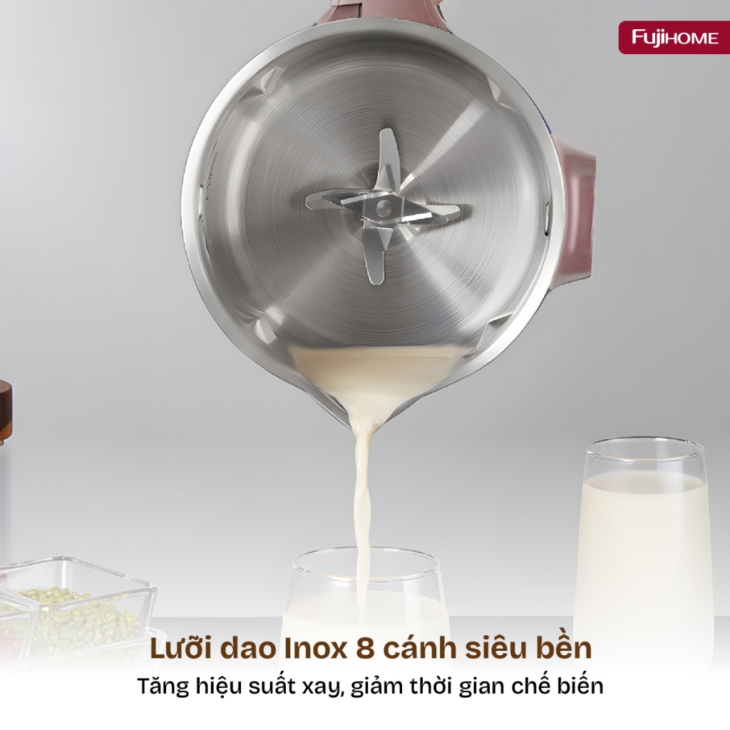 Máy sữa hạt nấu cháo gia đình 1L SM1626 FUJIHOME, Máy xay sinh tố cối chống gỉ an toàn không cần lọc cho bé