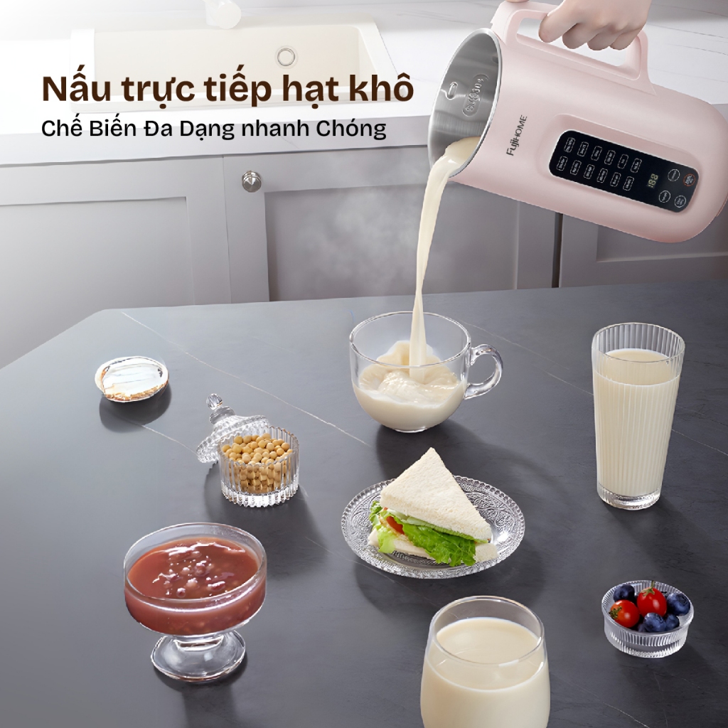 Máy sữa hạt nấu cháo gia đình 1L SM1626 FUJIHOME, Máy xay sinh tố cối chống gỉ an toàn không cần lọc cho bé