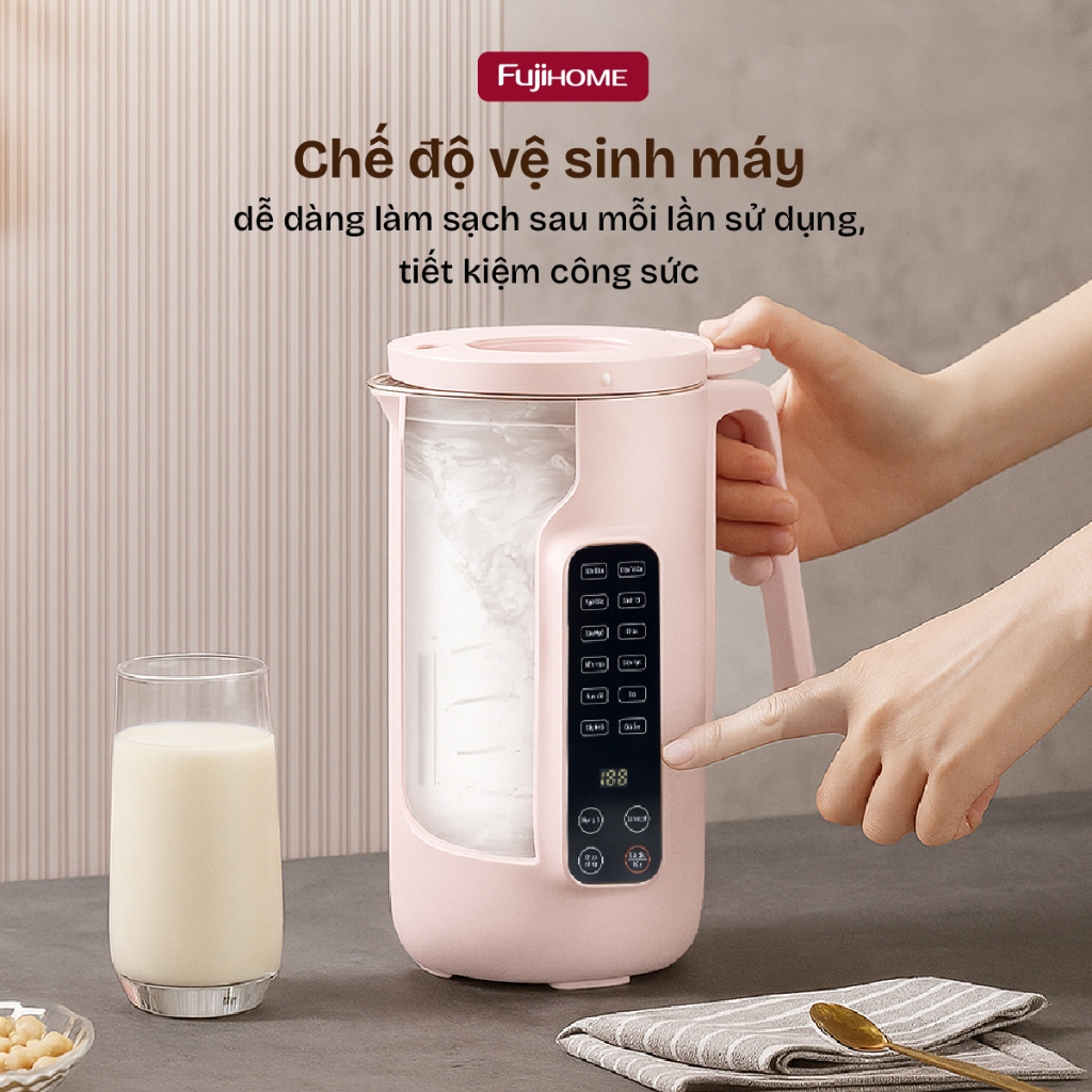 Máy sữa hạt nấu cháo gia đình 1L SM1626 FUJIHOME, Máy xay sinh tố cối chống gỉ an toàn không cần lọc cho bé