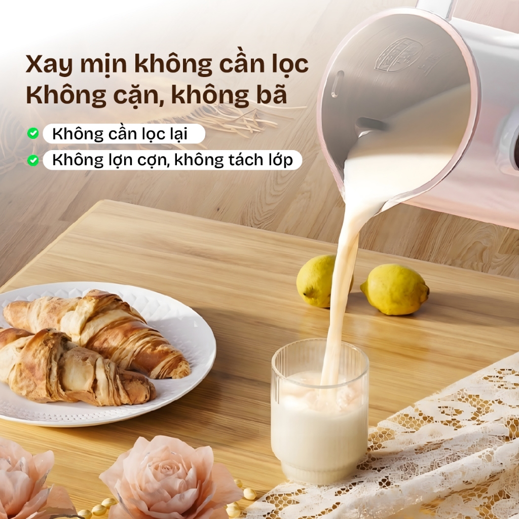 Máy sữa hạt nấu cháo gia đình 1L SM1626 FUJIHOME, Máy xay sinh tố cối chống gỉ an toàn không cần lọc cho bé