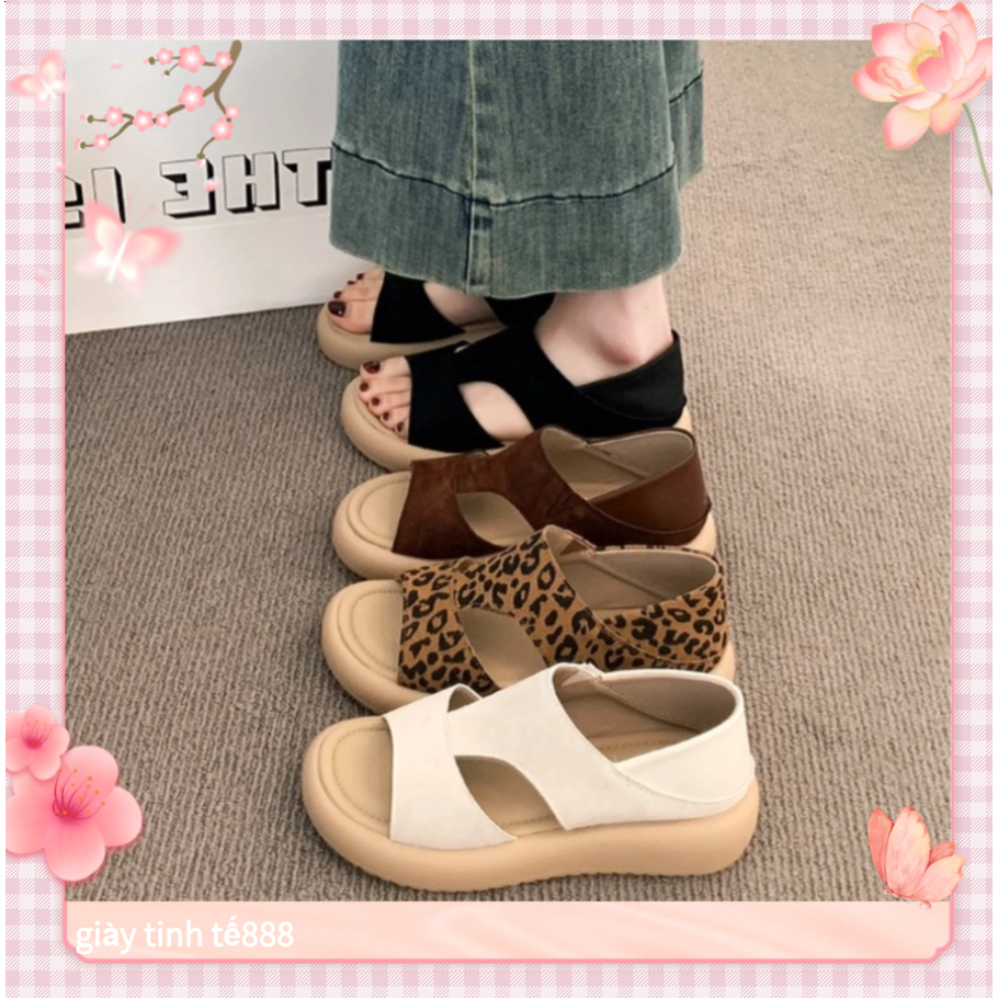 🔥Còn hàng🔥 Dép Quai Hậu Dép Sandal Đế Bằng Hoạ Tiết Quai Chéo Nữ(size35-42)