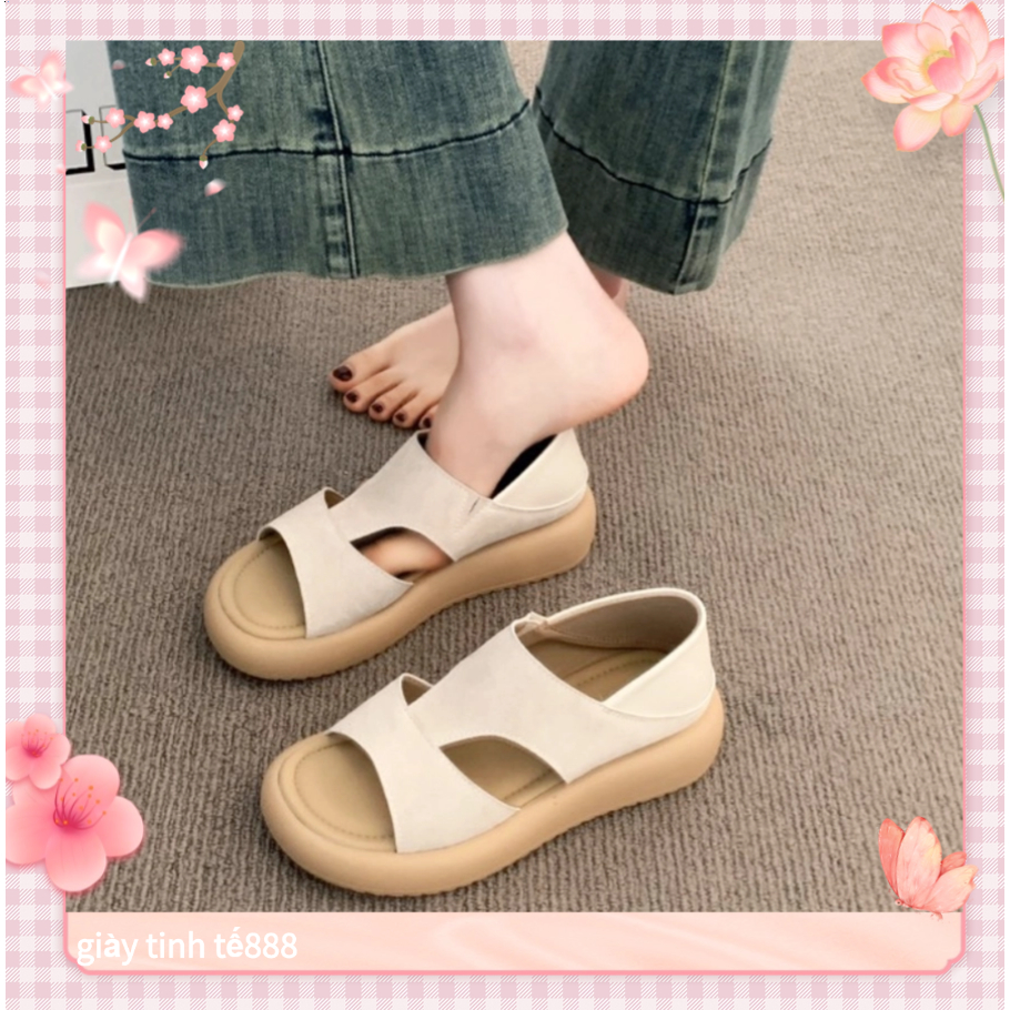 🔥Còn hàng🔥 Dép Quai Hậu Dép Sandal Đế Bằng Hoạ Tiết Quai Chéo Nữ(size35-42)
