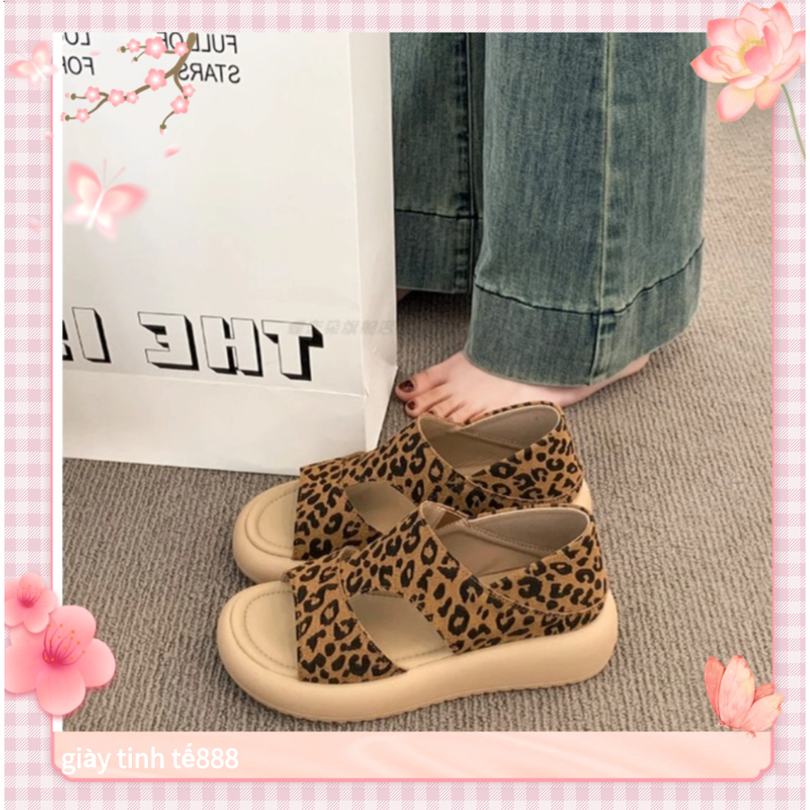 🔥Còn hàng🔥 Dép Quai Hậu Dép Sandal Đế Bằng Hoạ Tiết Quai Chéo Nữ(size35-42)