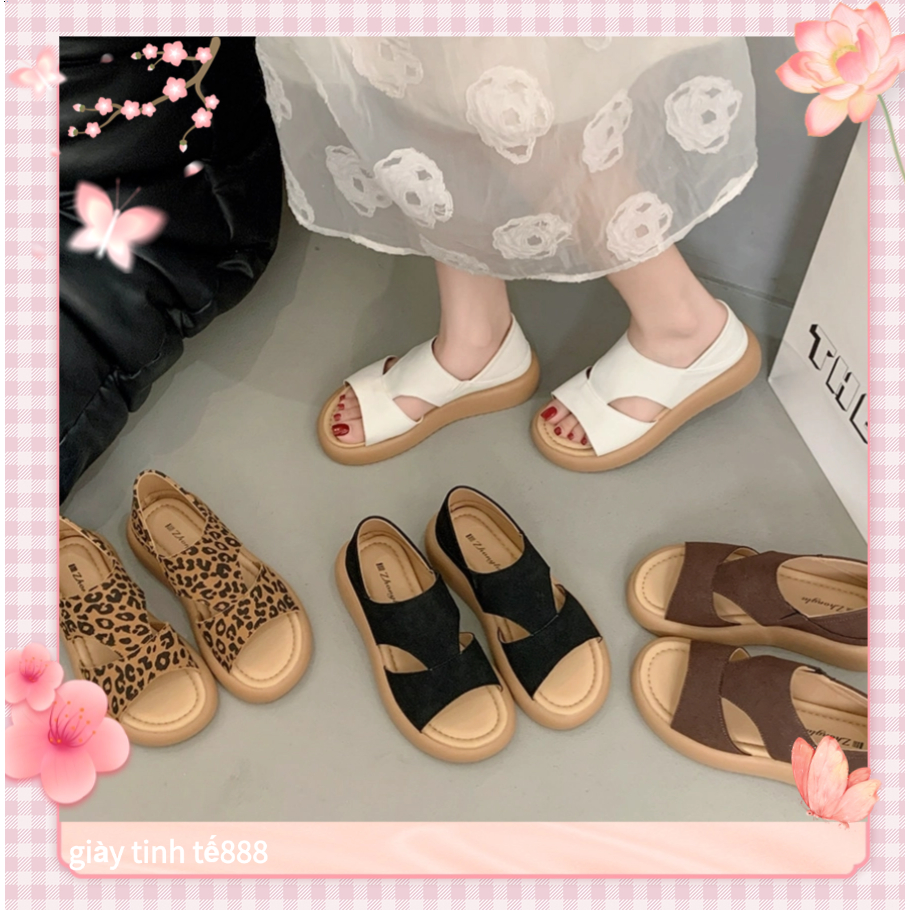 🔥Còn hàng🔥 Dép Quai Hậu Dép Sandal Đế Bằng Hoạ Tiết Quai Chéo Nữ(size35-42)