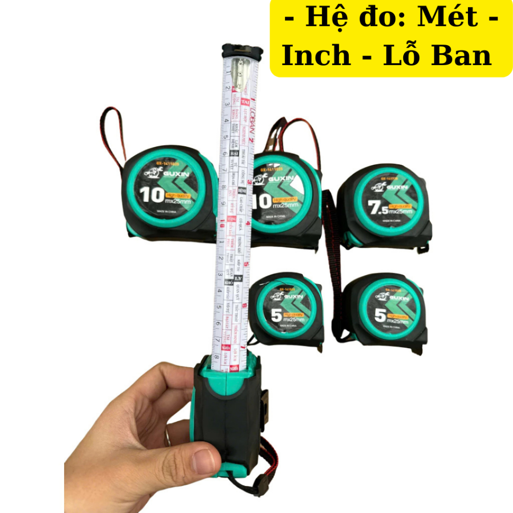 Thước cuộn GUXIN – Dài 3m/5m/7.5m/10m – 1 mặt thường & 2 mặt (có mặt phong thủy)