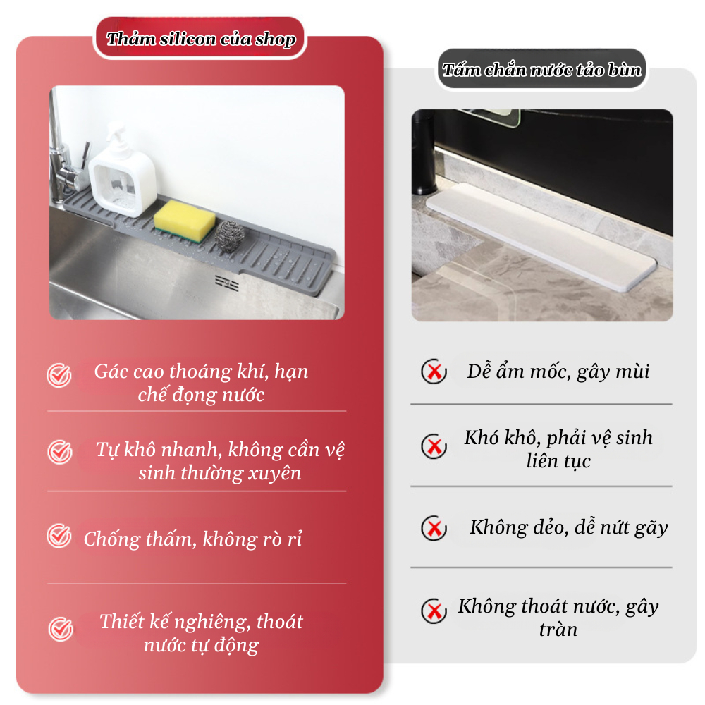 Tấm Thoát Nước Gác Bồn Rửa Silicone Gập Mép – Nhanh Khô,Gác Miệng Chậu, Dẫn Nước Về Bồn
