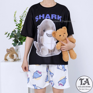 SET01 - Set bộ cotton quần short áo hoạt hình CÁ MẬP BABY SHARK đáng yêu Bộ mặc nhà Cartoon form rộng Unisex nam nữ