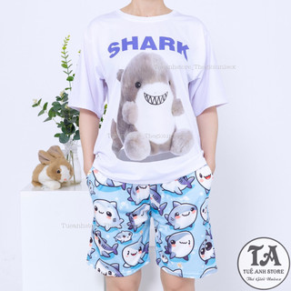 SET01 - Set bộ cotton quần short áo hoạt hình CÁ MẬP BABY SHARK đáng yêu Bộ mặc nhà Cartoon form rộng Unisex nam nữ
