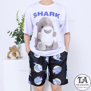 SET01 - Set bộ cotton quần short áo hoạt hình CÁ MẬP BABY SHARK đáng yêu Bộ mặc nhà Cartoon form rộng Unisex nam nữ