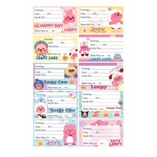 Set 100c nhãn vở Capybara, Kuromi, Gấu Dâu có decal dính sẵn, set 8 nhãn vở decal 1 mẫu