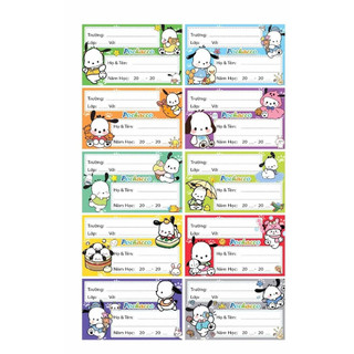 Set 100c nhãn vở Capybara, Kuromi, Gấu Dâu có decal dính sẵn, set 8 nhãn vở decal 1 mẫu