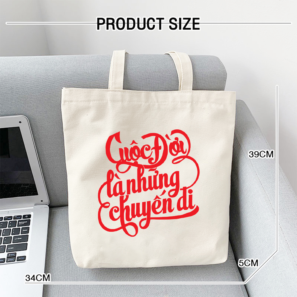 Túi tote cuộc đời là những chuyến đi cute ngộ nghĩnh túi vải bố canvas teambuidling đi học,đi chơi 35x40cm tota0107
