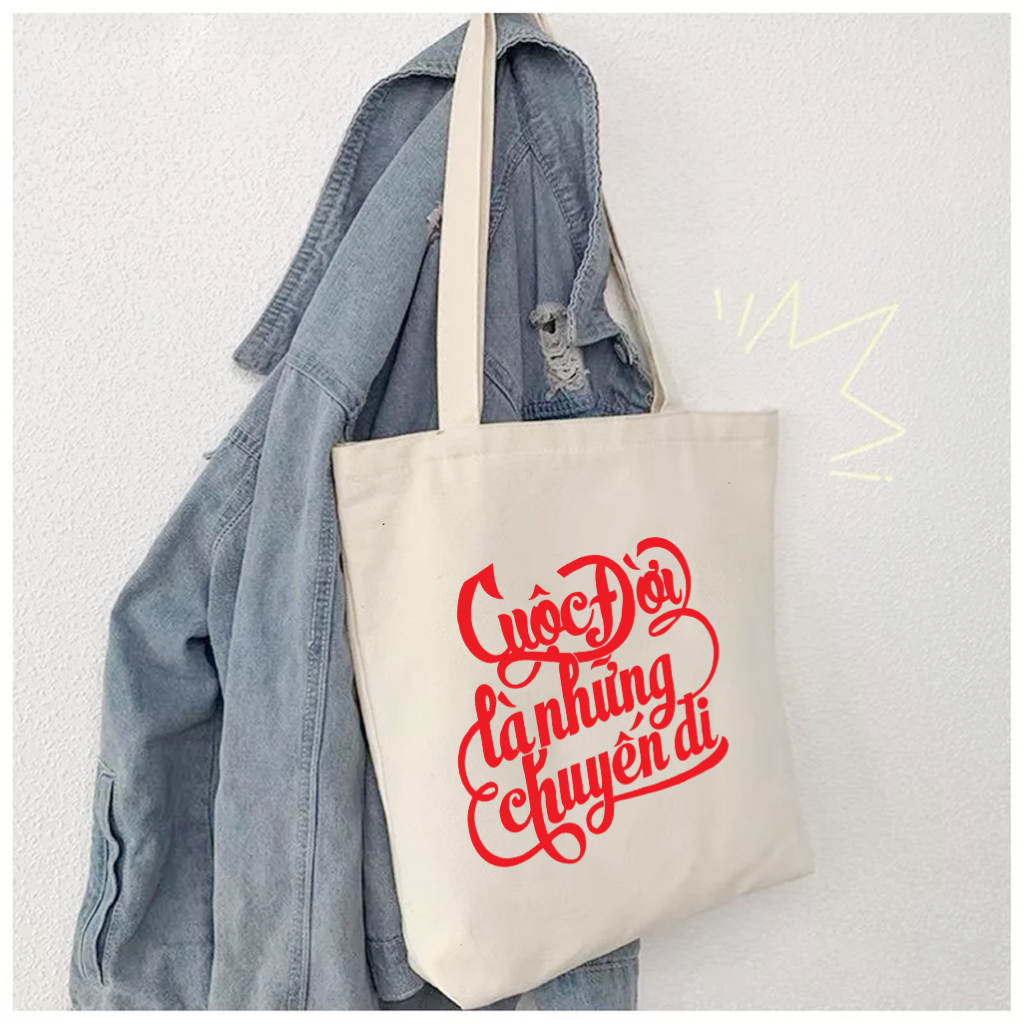 Túi tote cuộc đời là những chuyến đi cute ngộ nghĩnh túi vải bố canvas teambuidling đi học,đi chơi 35x40cm tota0107