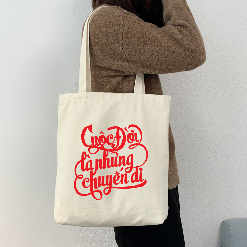 Túi tote cuộc đời là những chuyến đi cute ngộ nghĩnh túi vải bố canvas teambuidling đi học,đi chơi 35x40cm tota0107
