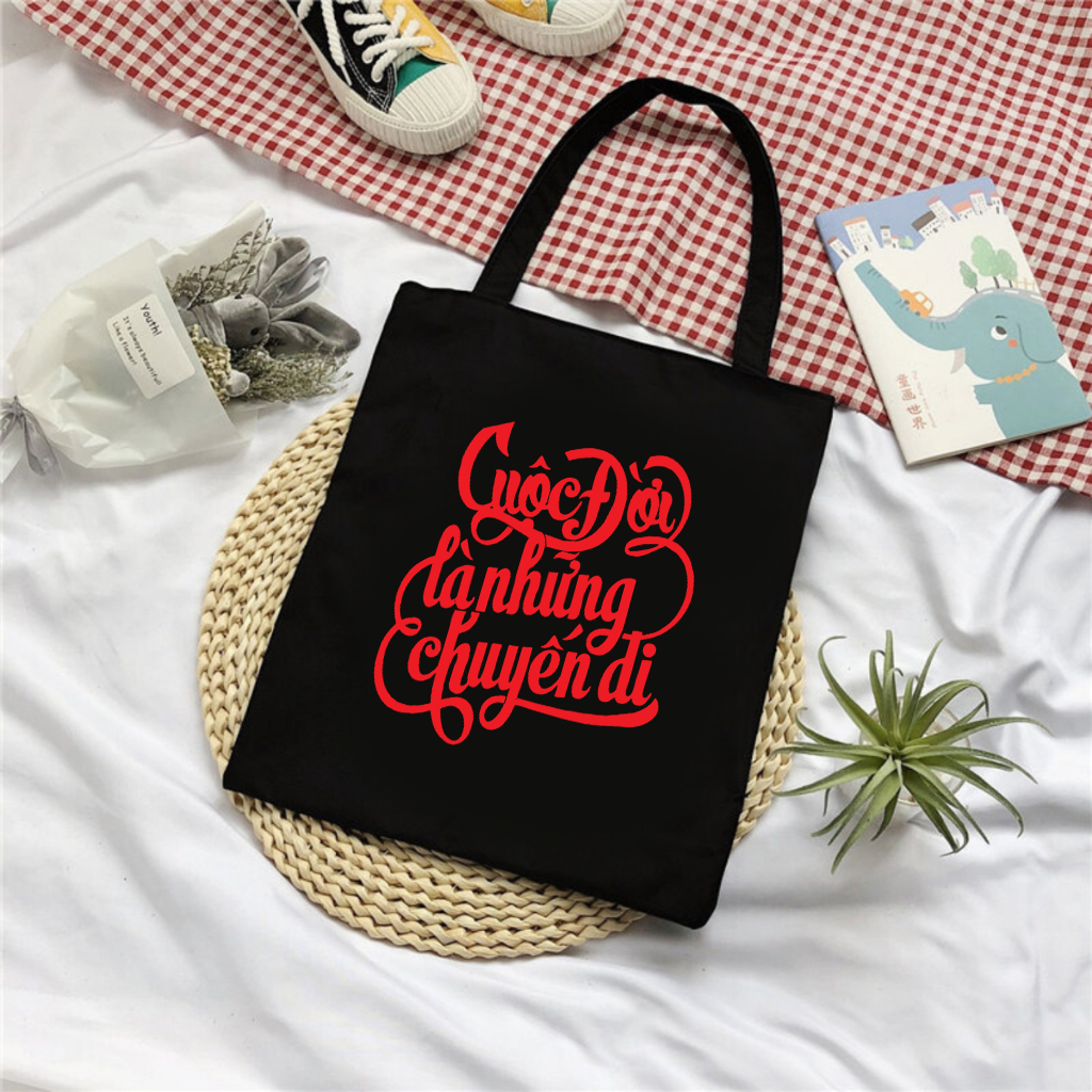 Túi tote cuộc đời là những chuyến đi cute ngộ nghĩnh túi vải bố canvas teambuidling đi học,đi chơi 35x40cm tota0107