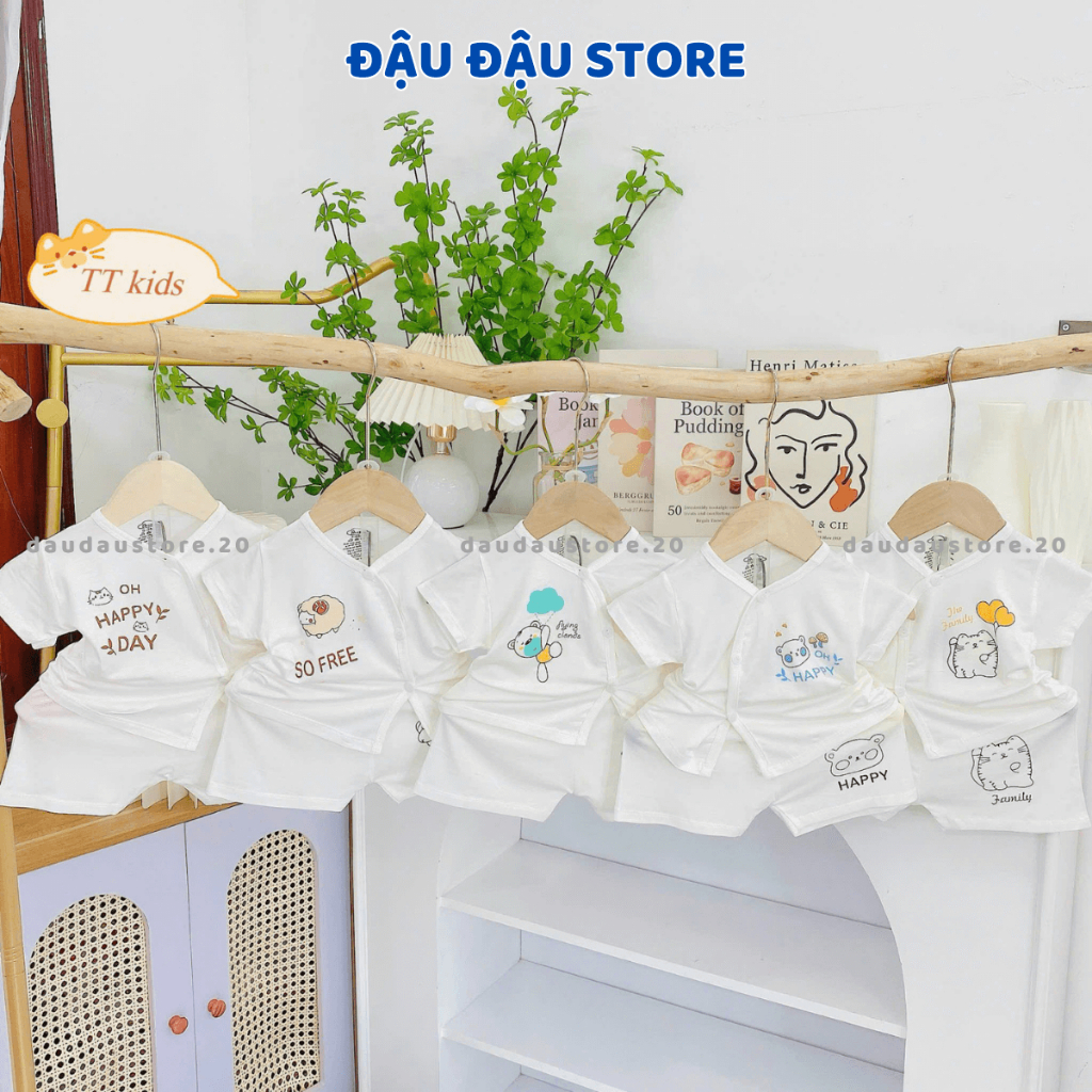 Set 2-3 Bộ Quần áo cộc tay thun lạnh sơ sinh TT trắng cho bé sơ sinh trai gái 0-9 tháng [TT-CL88] Đậu Đậu Store