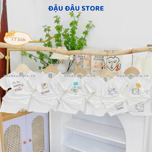 Set 2-3 Bộ Quần áo cộc tay thun lạnh sơ sinh TT trắng cho bé sơ sinh trai gái 0-9 tháng [TT-CL88] Đậu Đậu Store