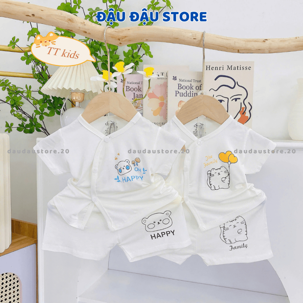 Set 2-3 Bộ Quần áo cộc tay thun lạnh sơ sinh TT trắng cho bé sơ sinh trai gái 0-9 tháng [TT-CL88] Đậu Đậu Store