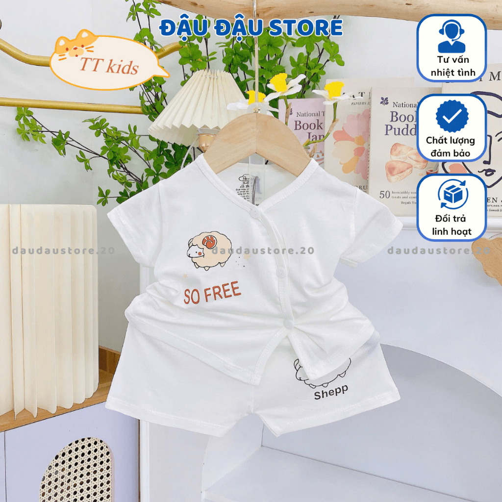 Set 2-3 Bộ Quần áo cộc tay thun lạnh sơ sinh TT trắng cho bé sơ sinh trai gái 0-9 tháng [TT-CL88] Đậu Đậu Store