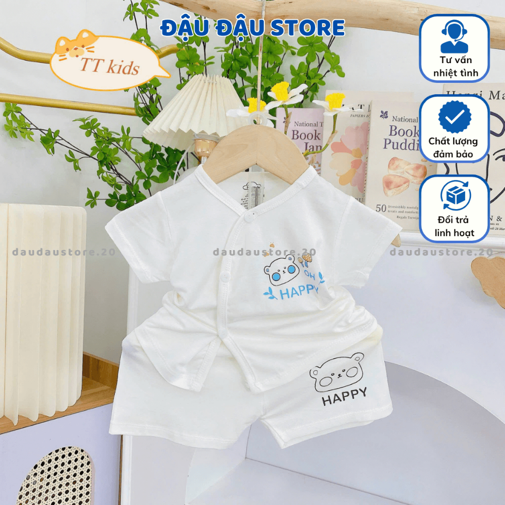 Set 2-3 Bộ Quần áo cộc tay thun lạnh sơ sinh TT trắng cho bé sơ sinh trai gái 0-9 tháng [TT-CL88] Đậu Đậu Store