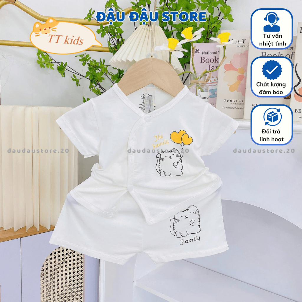 Set 2-3 Bộ Quần áo cộc tay thun lạnh sơ sinh TT trắng cho bé sơ sinh trai gái 0-9 tháng [TT-CL88] Đậu Đậu Store