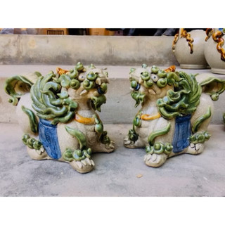 Cặp Nghê Cặp Tỳ Hưu Phong Thuỷ Tài lộc dáng cao Màu Xanh bằng Gốm Sứ