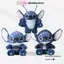 Gấu bông stitch xanh mặc áo khoác yếm dễ thương, stitch 4 tay hàng nhập khâu cao cấp