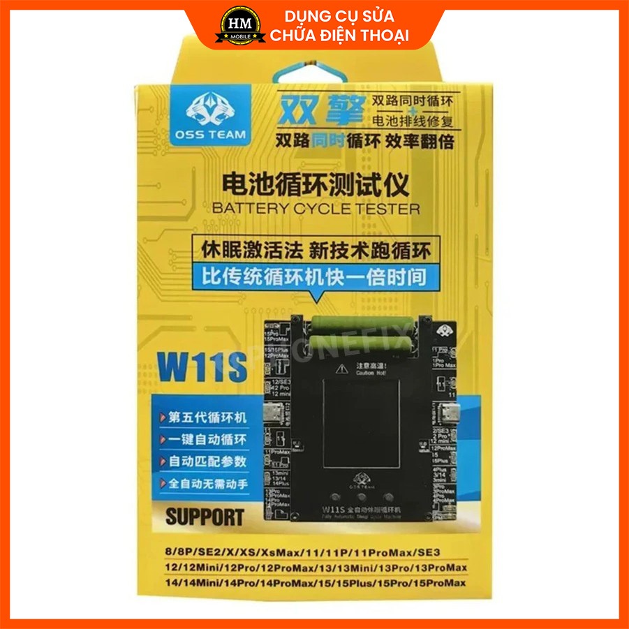 Thiết bị nạp xả chu kỳ pin điện thoại OSSTEAM W11S, loại 2 kênh 11-16PM dùng cân chỉnh pin