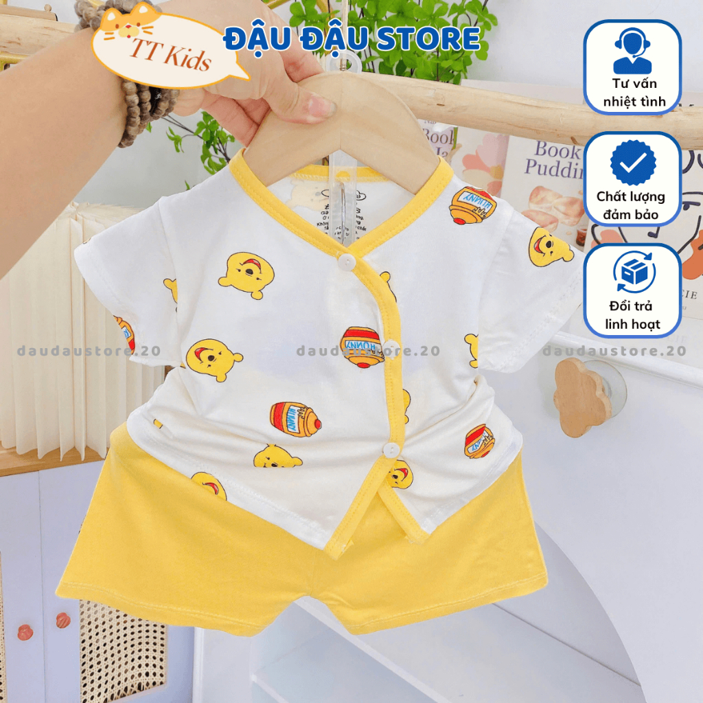 Set 3-5 Bộ cộc tay thun lạnh sơ sinh vạt chéo TT mềm mịn nhiều màu cho bé trai bé gái 3-9kg TT-CL44 Đậu Đậu Store