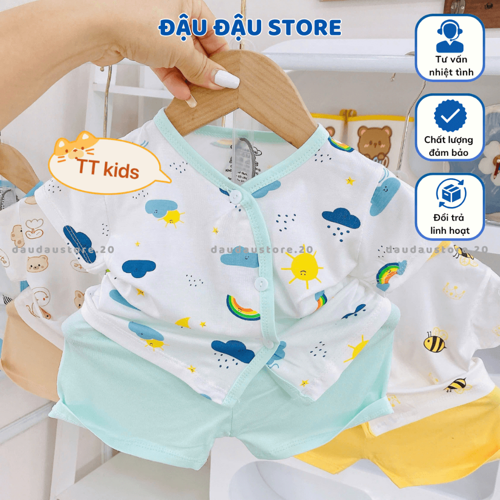 Set 3-5 Bộ cộc tay thun lạnh sơ sinh vạt chéo TT mềm mịn nhiều màu cho bé trai bé gái 3-9kg TT-CL44 Đậu Đậu Store
