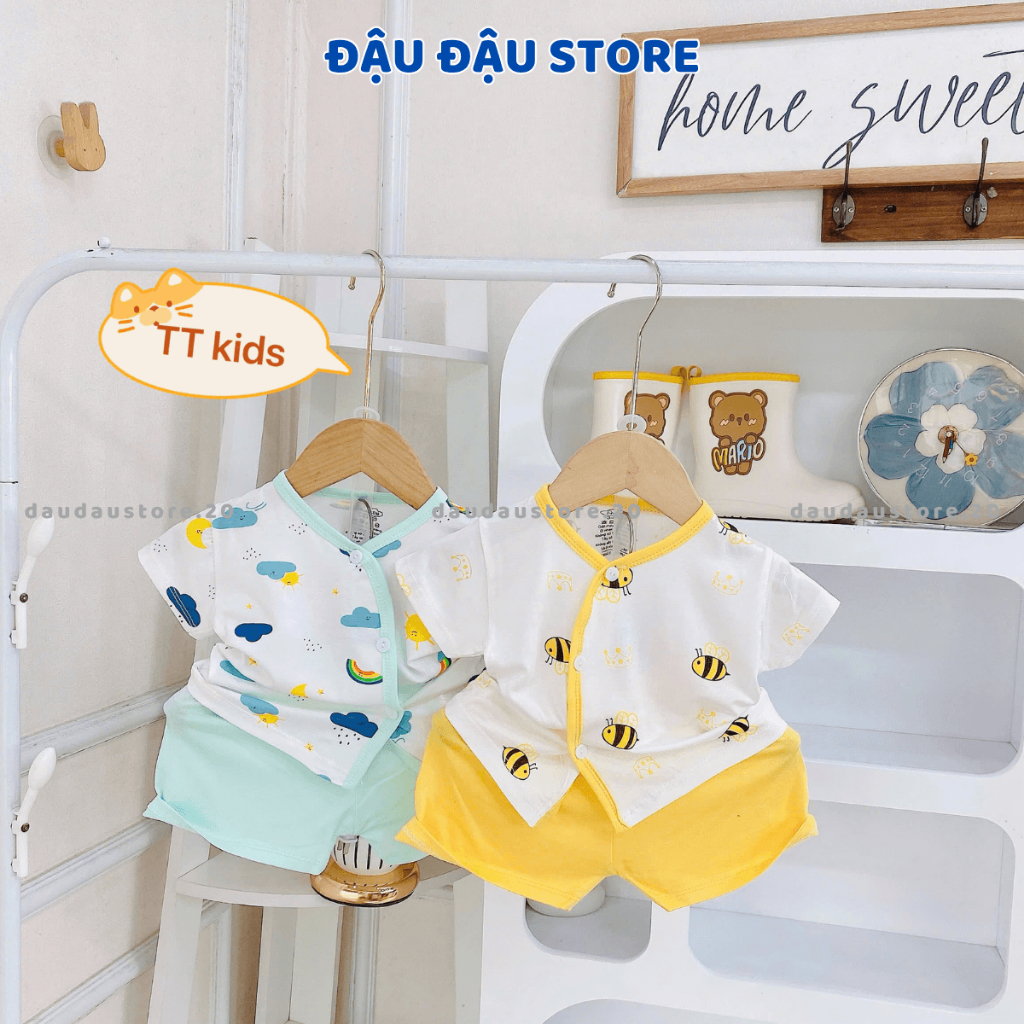 Set 3-5 Bộ cộc tay thun lạnh sơ sinh vạt chéo TT mềm mịn nhiều màu cho bé trai bé gái 3-9kg TT-CL44 Đậu Đậu Store