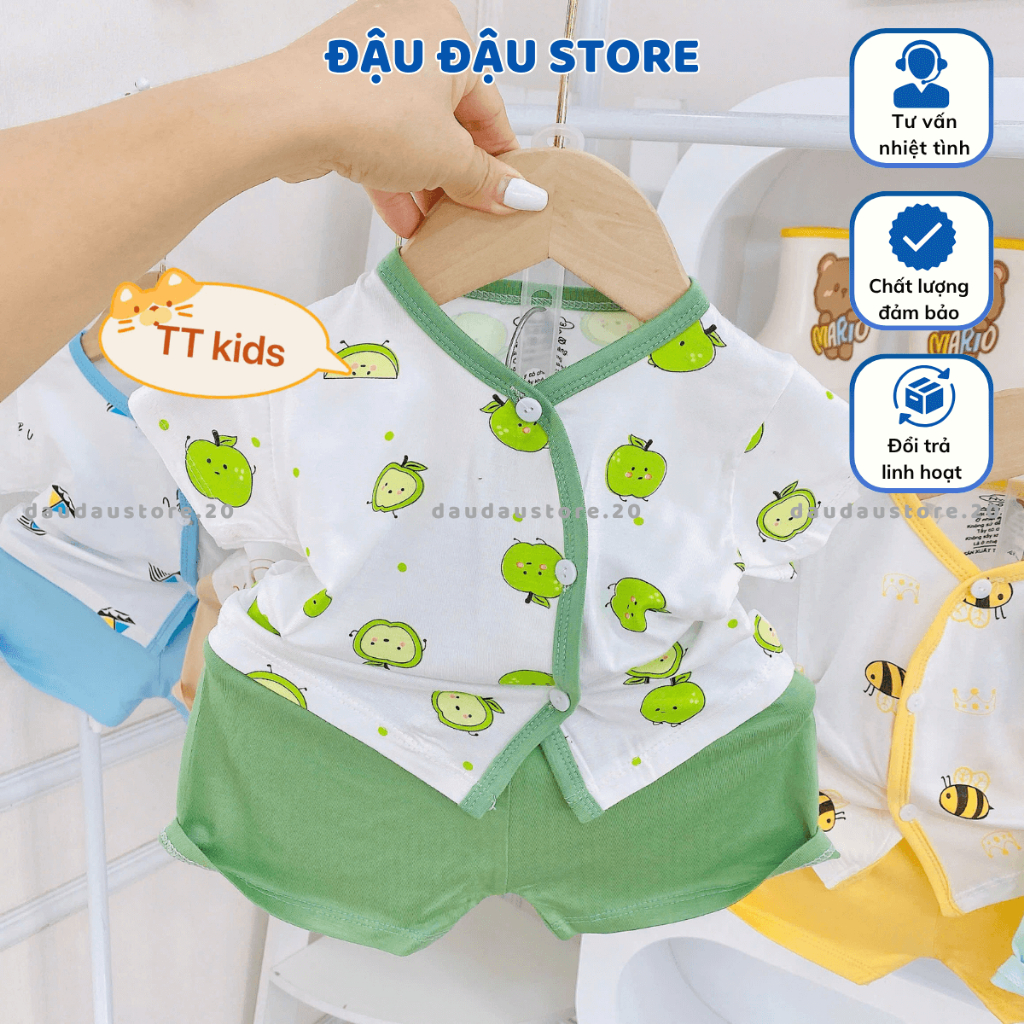 Set 3-5 Bộ cộc tay thun lạnh sơ sinh vạt chéo TT mềm mịn nhiều màu cho bé trai bé gái 3-9kg TT-CL44 Đậu Đậu Store