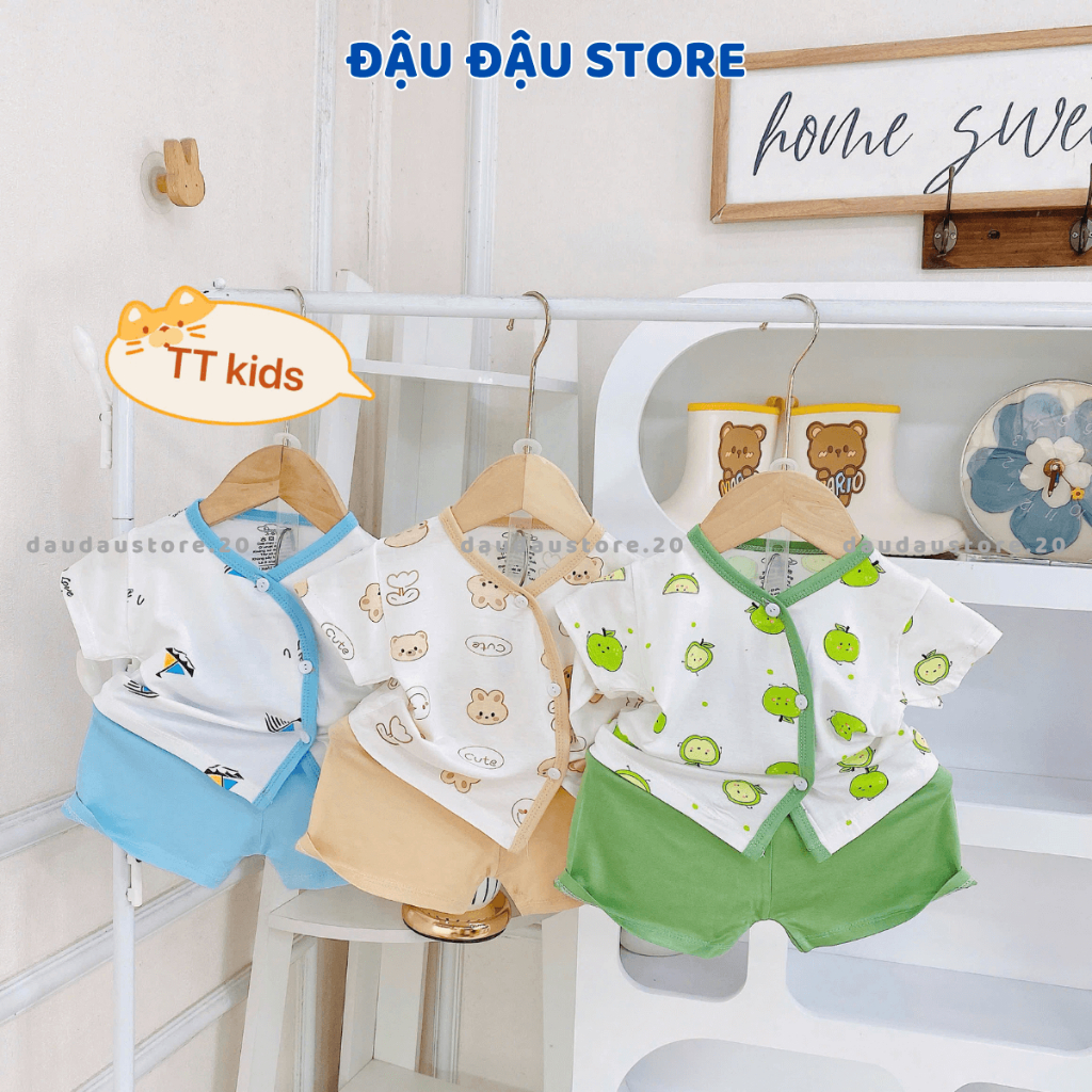 Set 3-5 Bộ cộc tay thun lạnh sơ sinh vạt chéo TT mềm mịn nhiều màu cho bé trai bé gái 3-9kg TT-CL44 Đậu Đậu Store