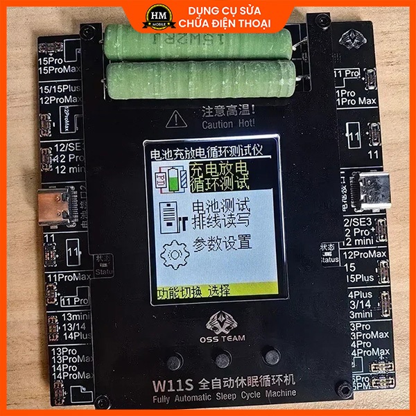 Thiết bị nạp xả chu kỳ pin điện thoại OSSTEAM W11S, loại 2 kênh 11-16PM dùng cân chỉnh pin
