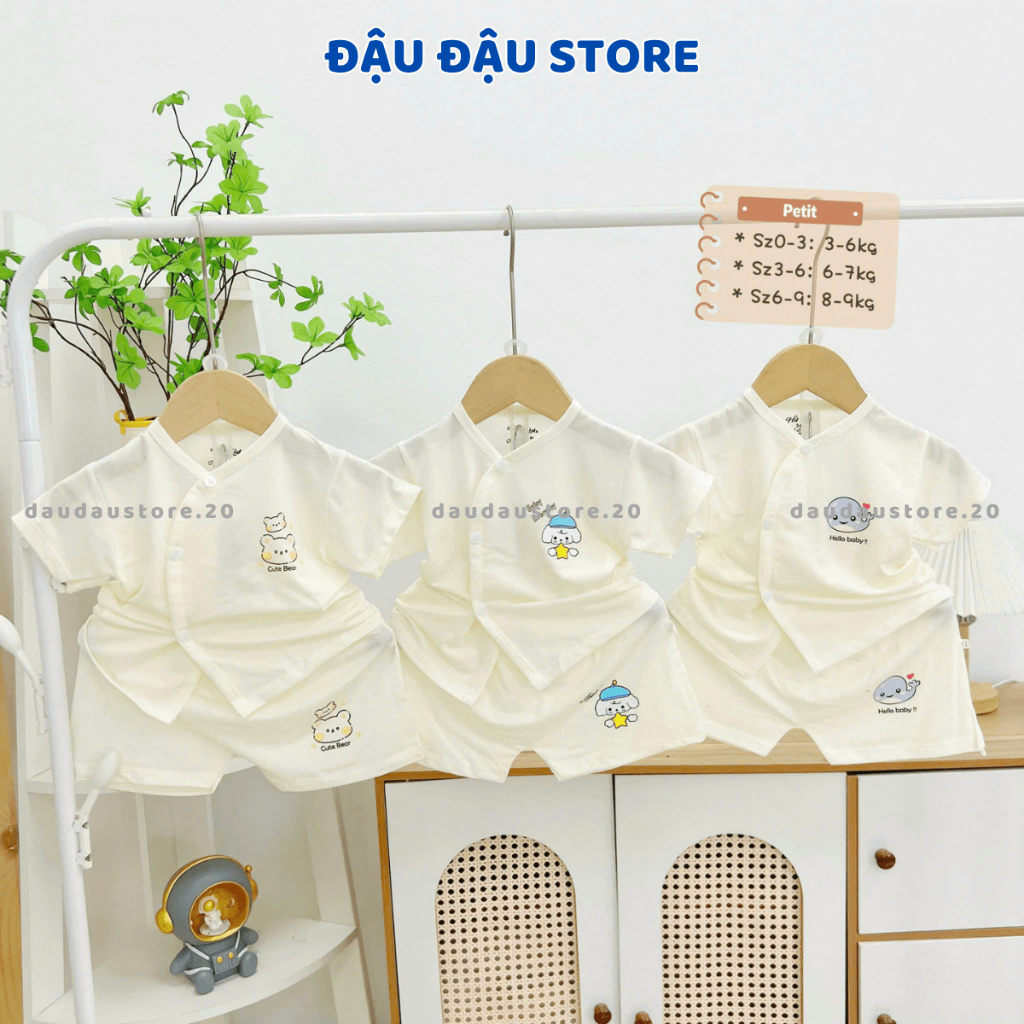 Set 2-3 Bộ cộc tay HH thun lạnh petit cho bé sơ sinh 3-9kg chất vải mềm mịn mát cho bé trai bé gái HH-CL00 Đậu Đậu Store