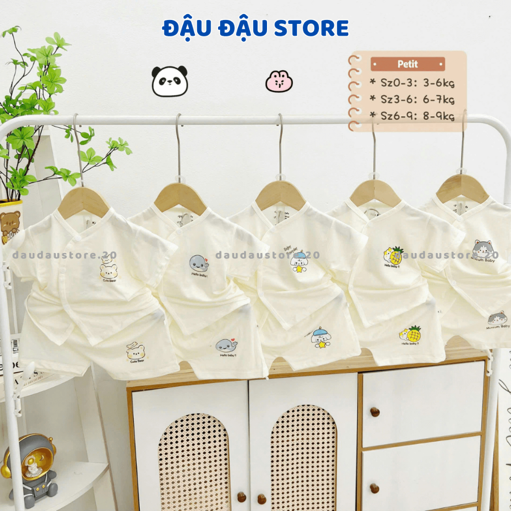Set 2-3 Bộ cộc tay HH thun lạnh petit cho bé sơ sinh 3-9kg chất vải mềm mịn mát cho bé trai bé gái HH-CL00 Đậu Đậu Store