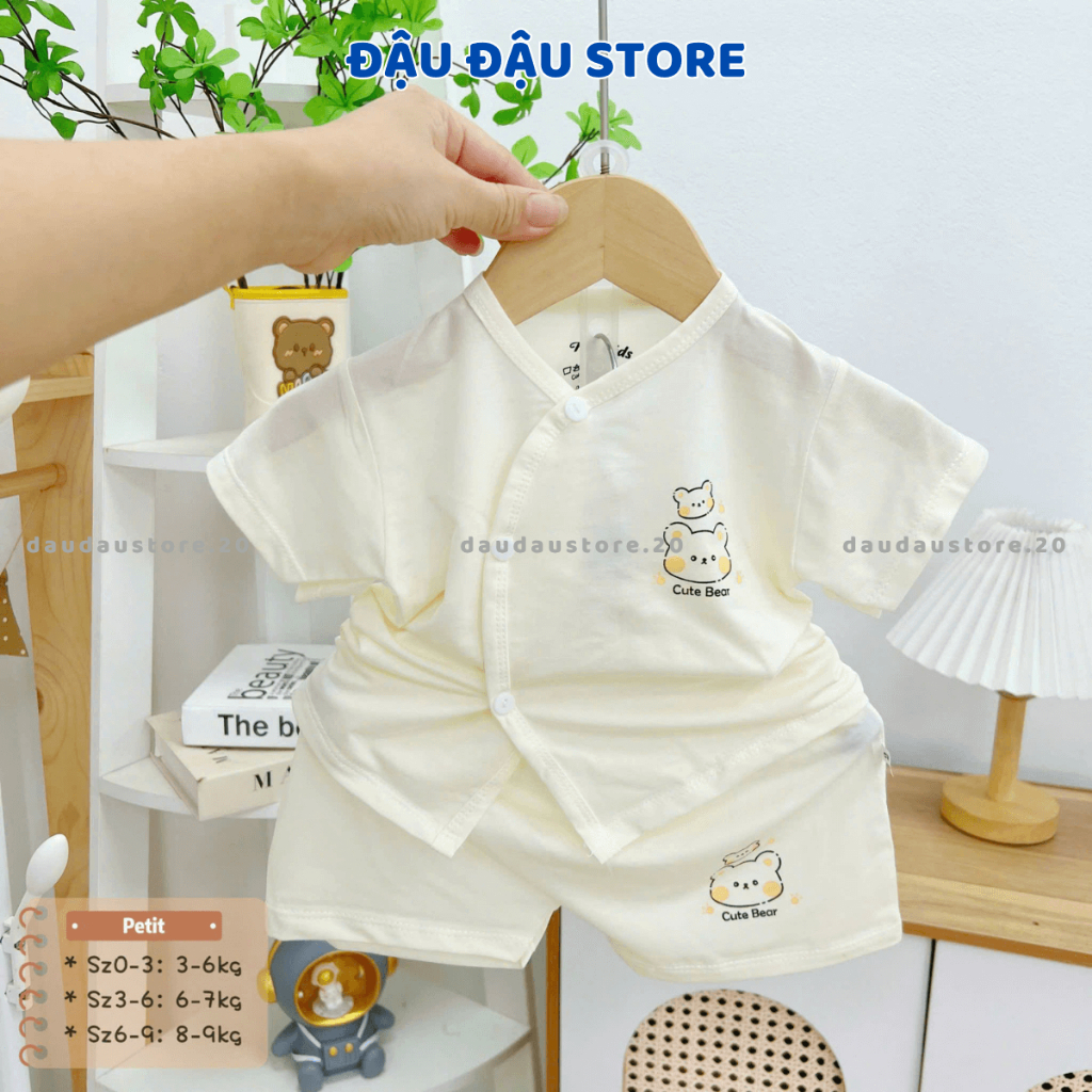 Set 2-3 Bộ cộc tay HH thun lạnh petit cho bé sơ sinh 3-9kg chất vải mềm mịn mát cho bé trai bé gái HH-CL00 Đậu Đậu Store