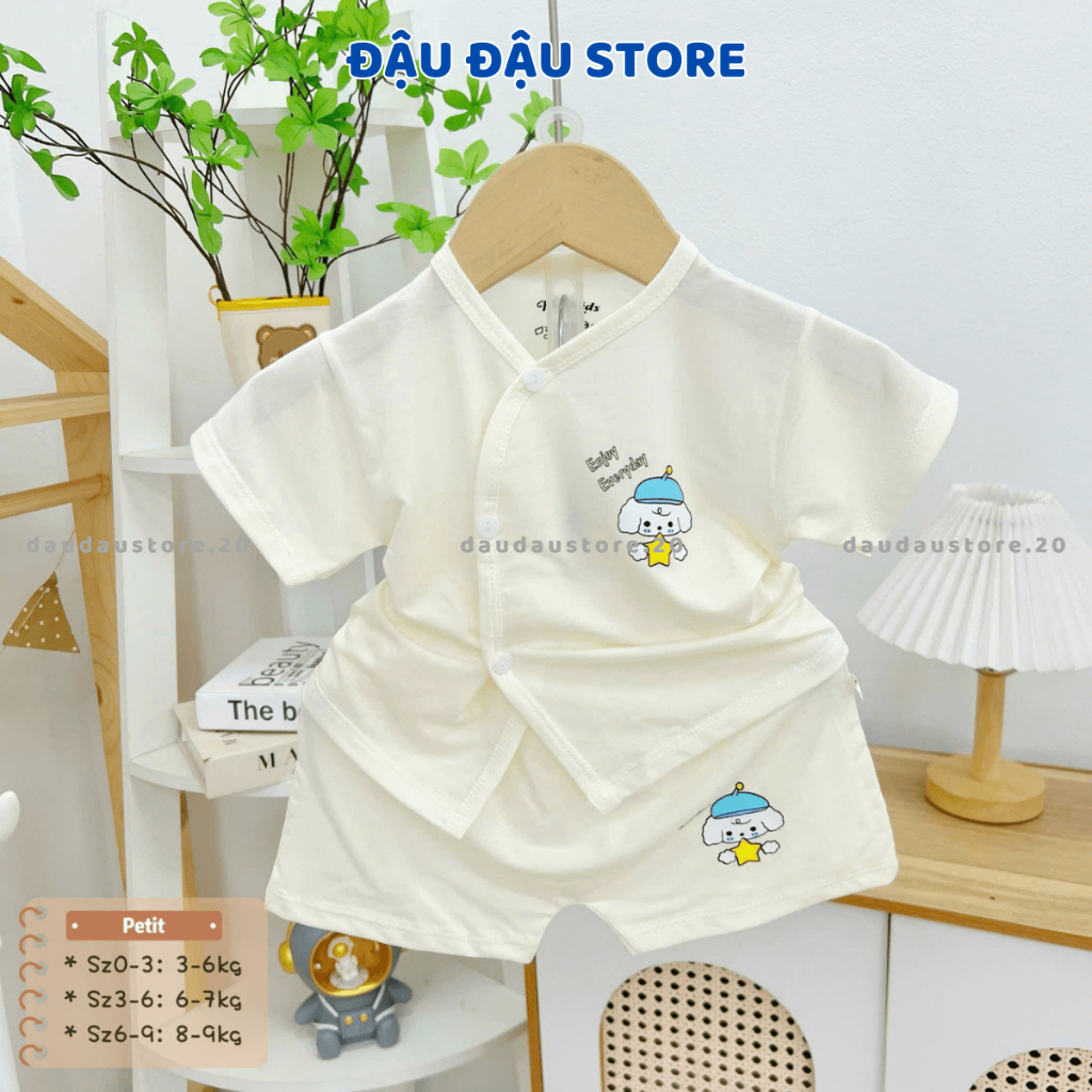 Set 2-3 Bộ cộc tay HH thun lạnh petit cho bé sơ sinh 3-9kg chất vải mềm mịn mát cho bé trai bé gái HH-CL00 Đậu Đậu Store