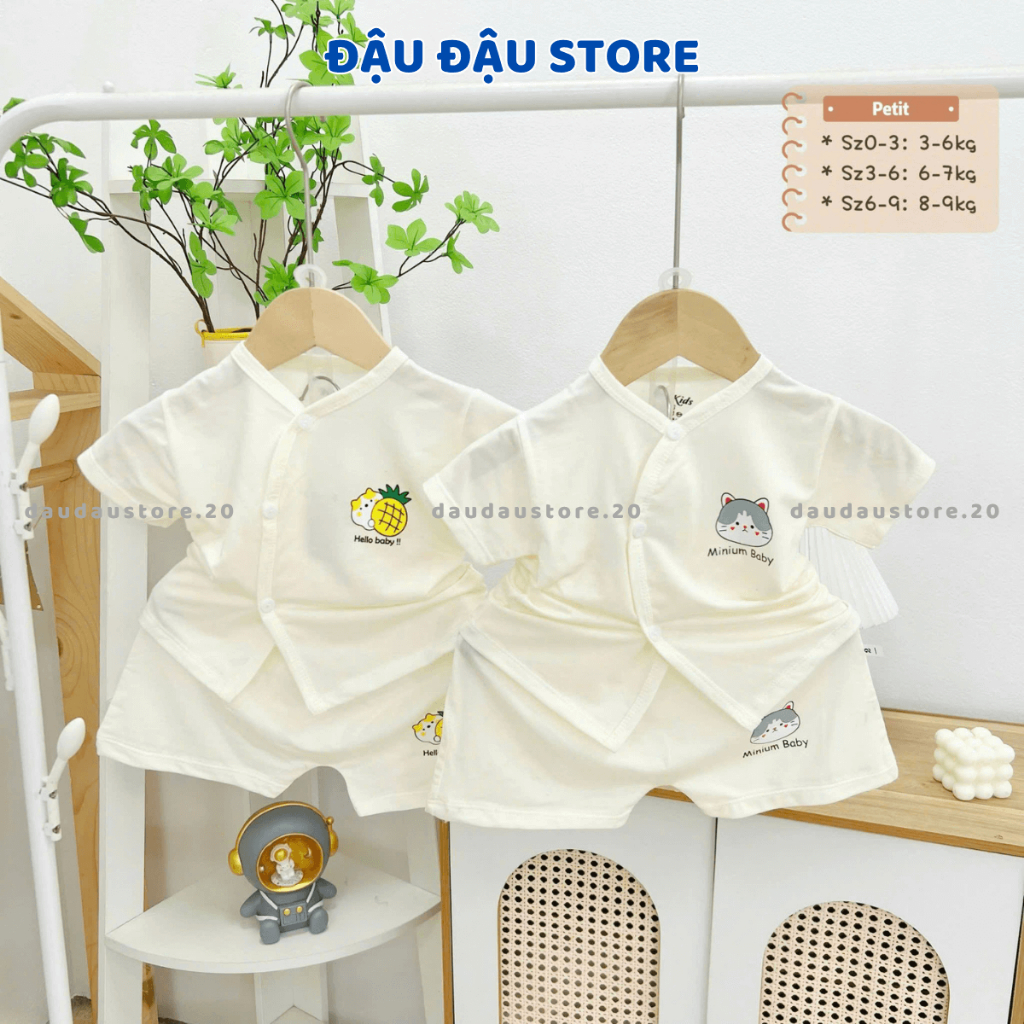 Set 2-3 Bộ cộc tay HH thun lạnh petit cho bé sơ sinh 3-9kg chất vải mềm mịn mát cho bé trai bé gái HH-CL00 Đậu Đậu Store