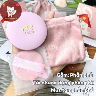 [MENOW] Phấn Phủ Menow Dạng Nén Thủy Tinh Vỏ Hồng, Bản Việt Nam Đặc Biệt, Mỏng Nhẹ Tự Nhiên 7g