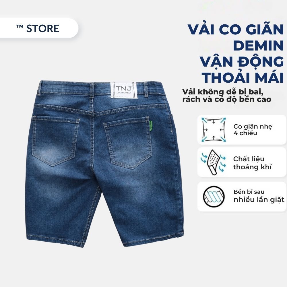 Quần Short Jean Nam Denim Co Giãn TM STORE Form Đẹp Màu Xanh Biển Was Sáng, Thoáng Mát Mùa Hè