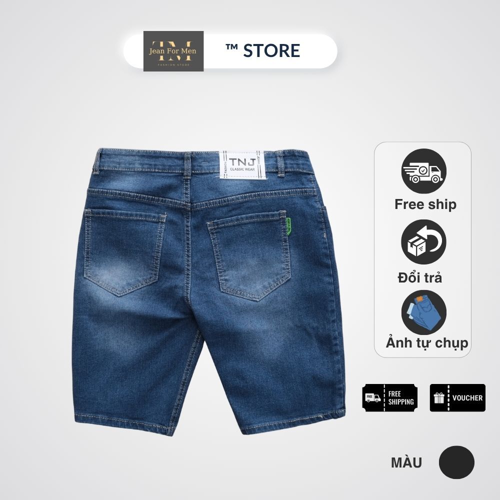 Quần Short Jean Nam Denim Co Giãn TM STORE Form Đẹp Màu Xanh Biển Was Sáng, Thoáng Mát Mùa Hè