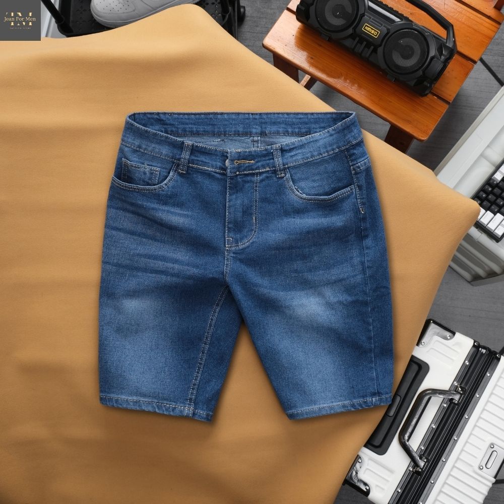 Quần Short Jean Nam Denim Co Giãn TM STORE Form Đẹp Màu Xanh Biển Was Sáng, Thoáng Mát Mùa Hè