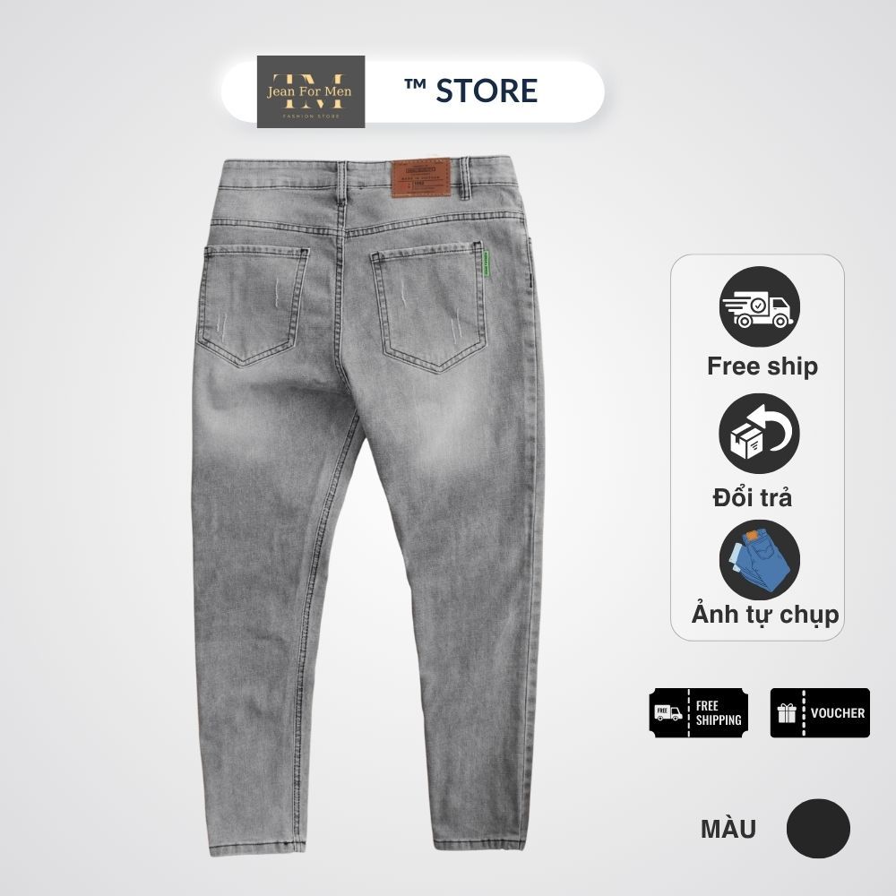 Quần jean nam xám bạc SKINNY - quần bò dài hottren vải DENIM, cotton co dãn chuẩn form dễ phối đồ