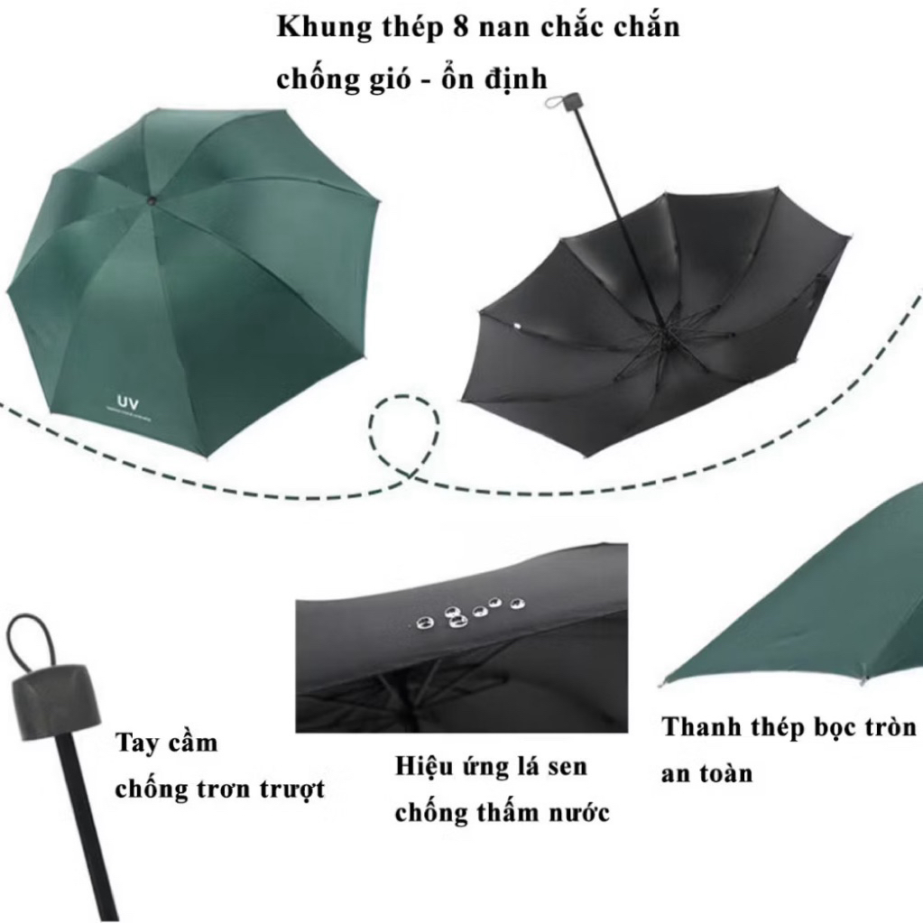 Ô che nắng chống tia UV, dù che mưa che nắng cầm tay gấp gọn, kiểu dáng, màu sắc bắt mắt